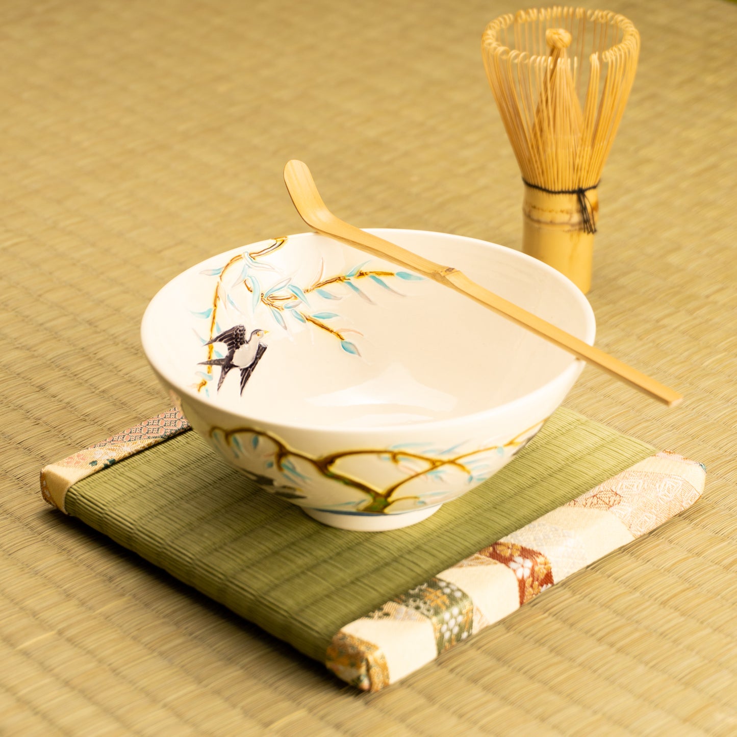 平抹茶碗　白鳳交趾"柳にツバメ"　一如 KOTOPOTTER