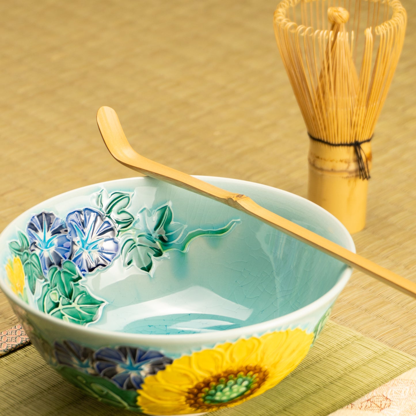 平抹茶碗　浅黄交趾"朝顔　一如 KOTOPOTTER