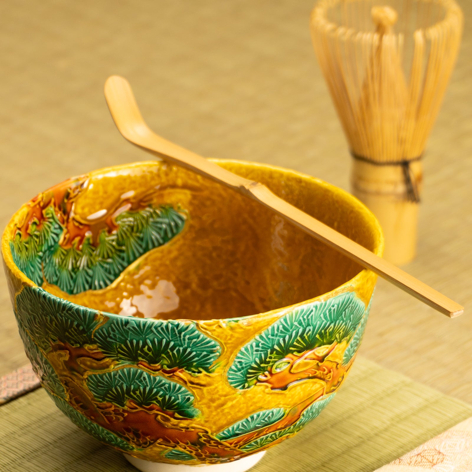 抹茶碗　古代黄 ”老松”　一如 KOTOPOTTER