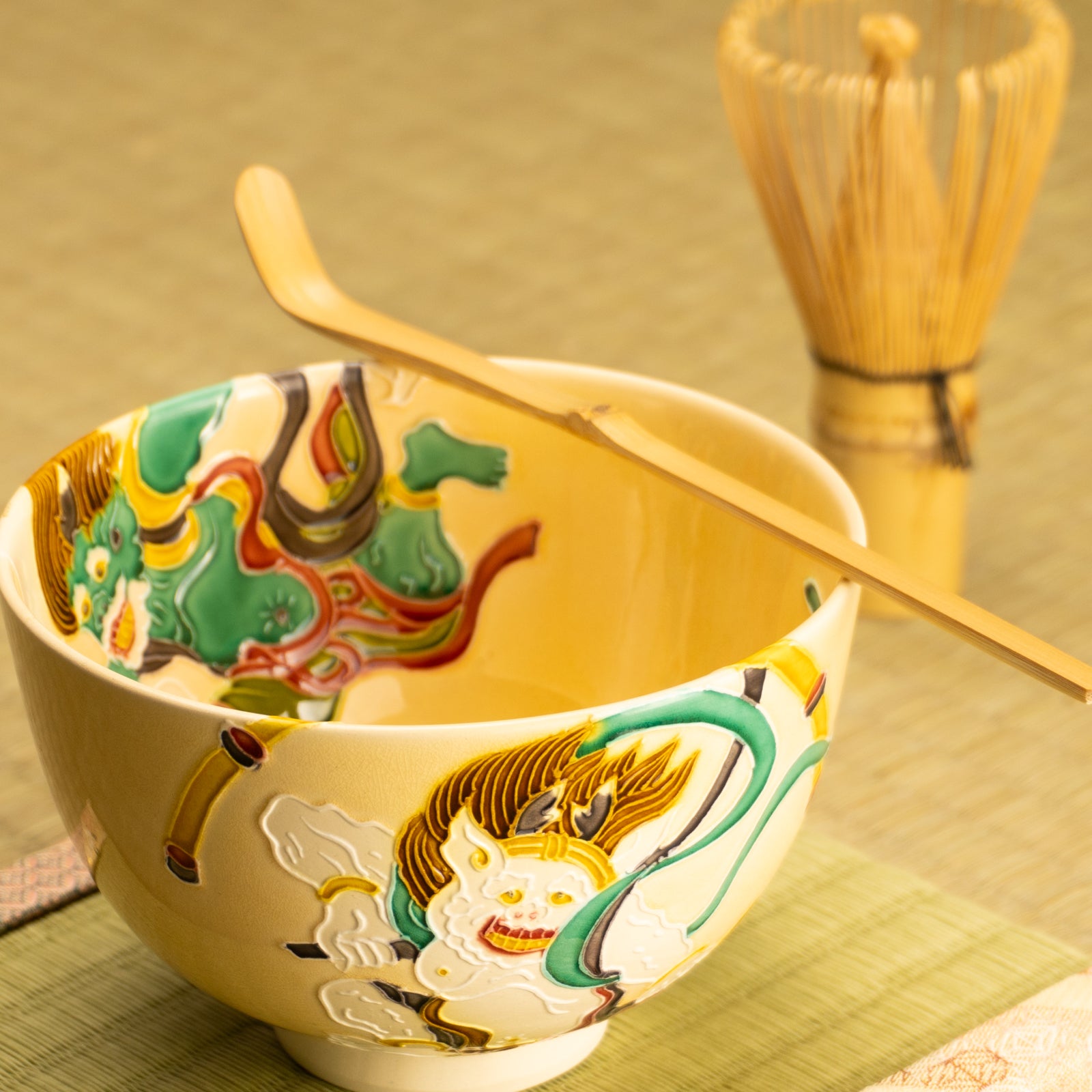 京都清水烧抹茶碗风神雷神｜一如｜KOTOPOTTER