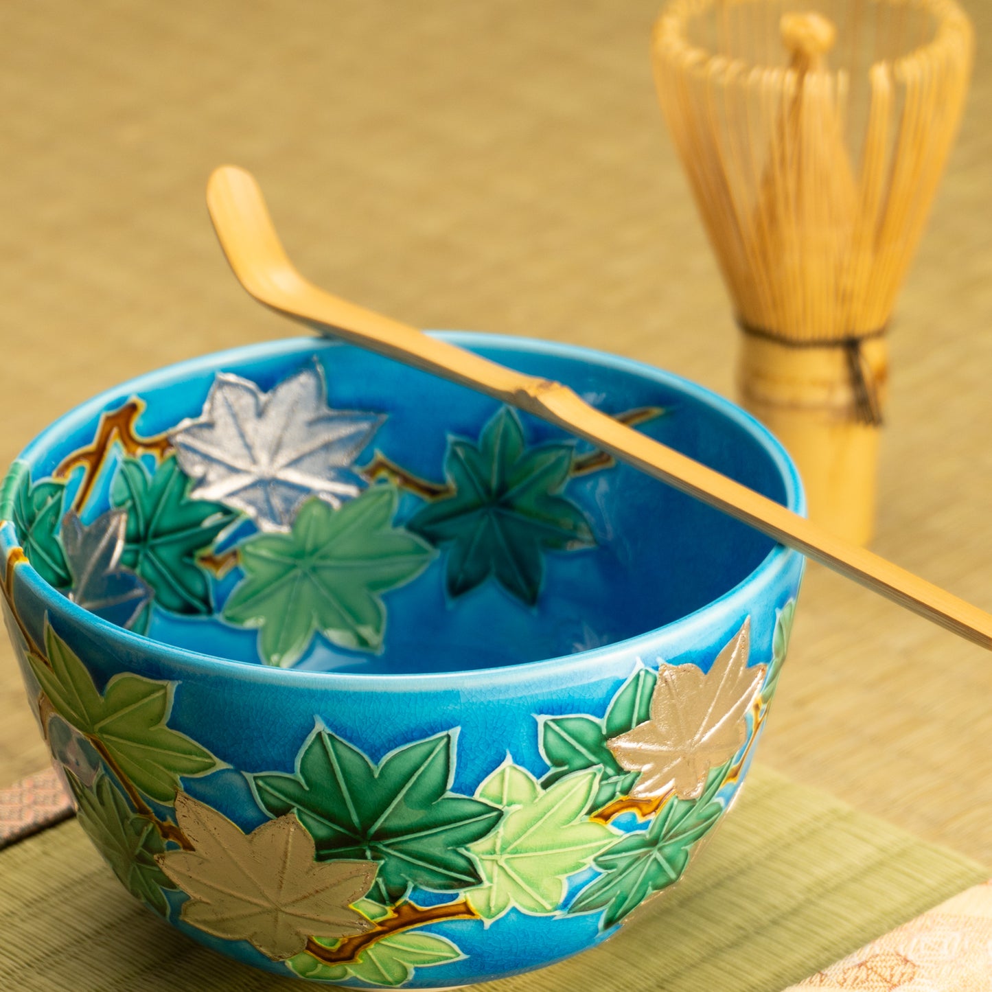 抹茶碗　浅黄交趾 青楓　一如 KOTOPOTTER