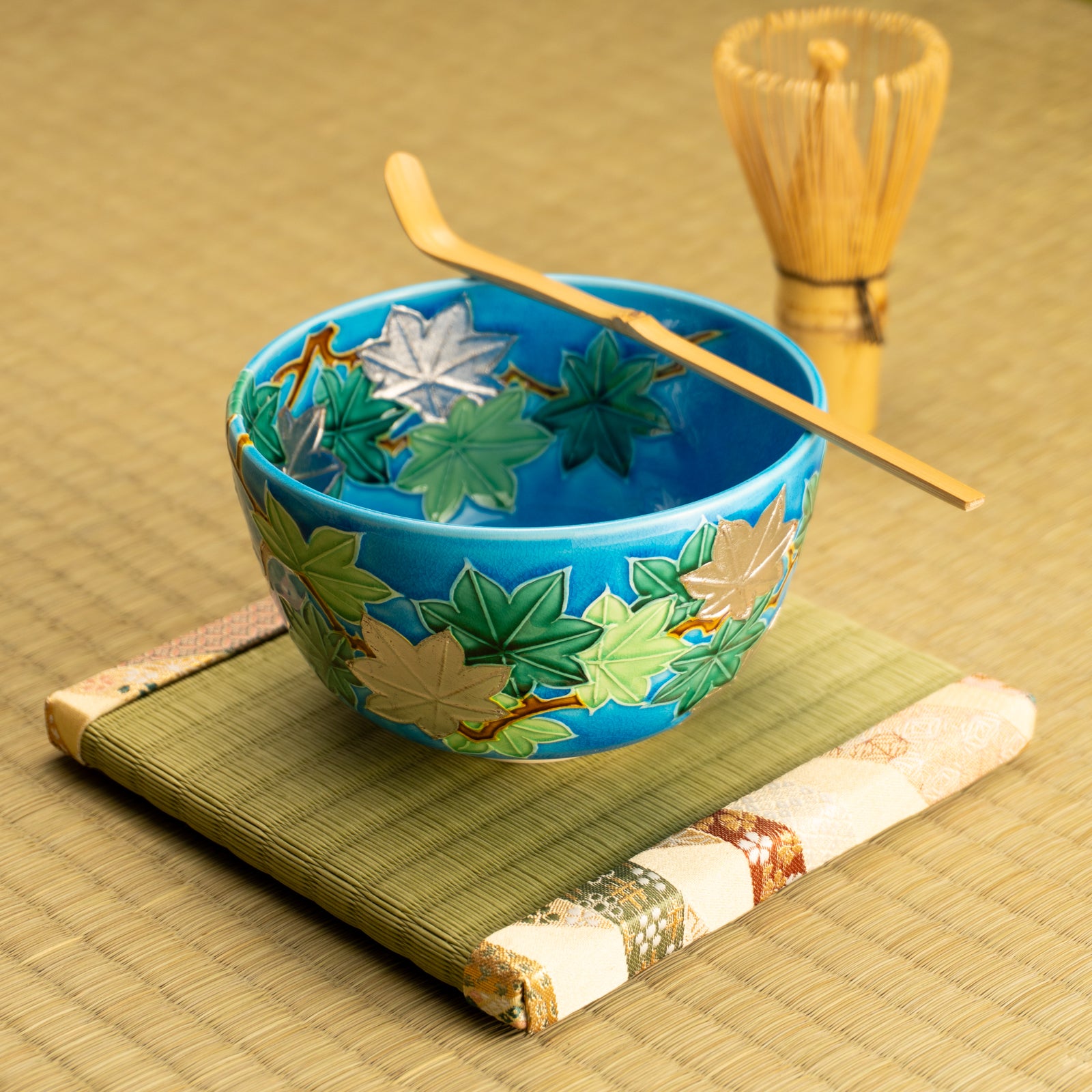 抹茶碗　浅黄交趾 青楓　一如 KOTOPOTTER