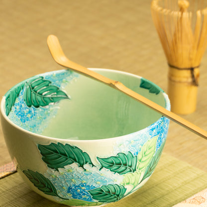 抹茶碗　白緑交趾"紫陽花"　一如 KOTOPOTTER