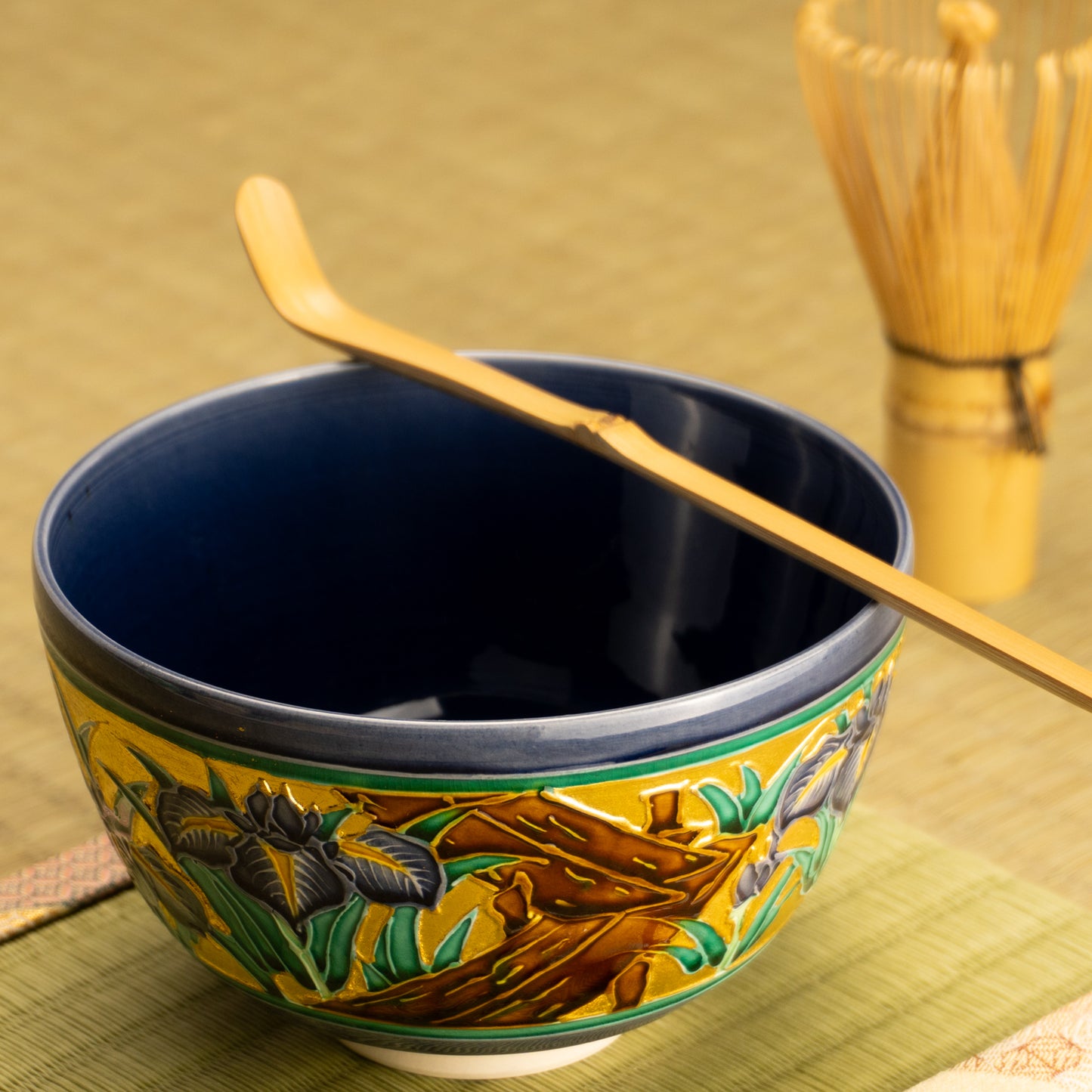 抹茶碗　紺紫交趾”八つ橋”　一如 KOTOPOTTER