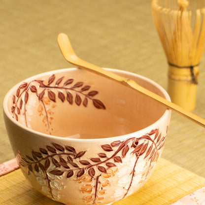 抹茶碗　淡桃交趾"藤の図"　一如 KOTOPOTTER