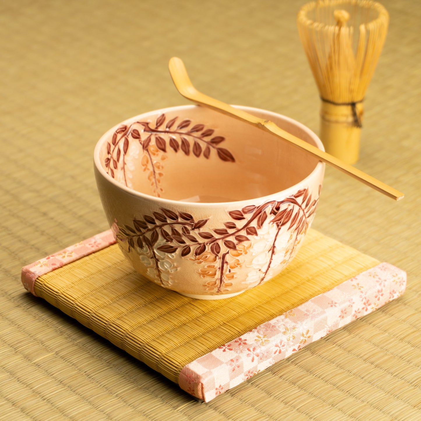 抹茶碗　淡桃交趾"藤の図"　一如 KOTOPOTTER