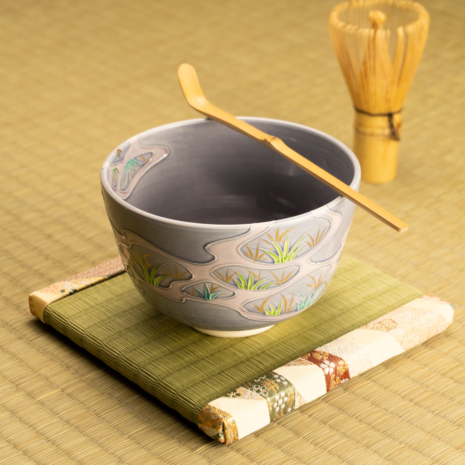 京都 清水焼】抹茶碗 淡紫交趾 