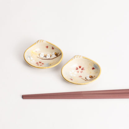 【清水焼】箸置き　貝型 シマエナガ（ペア） KOTOPOTTER