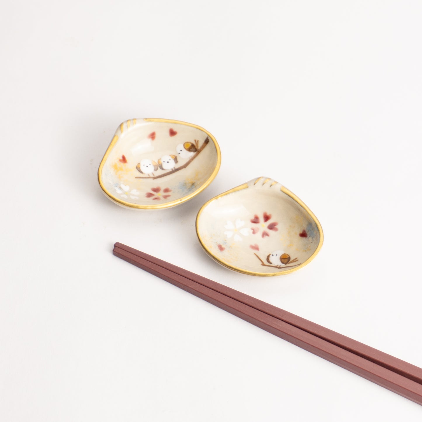 【清水焼】箸置き　貝型 シマエナガ（ペア） KOTOPOTTER