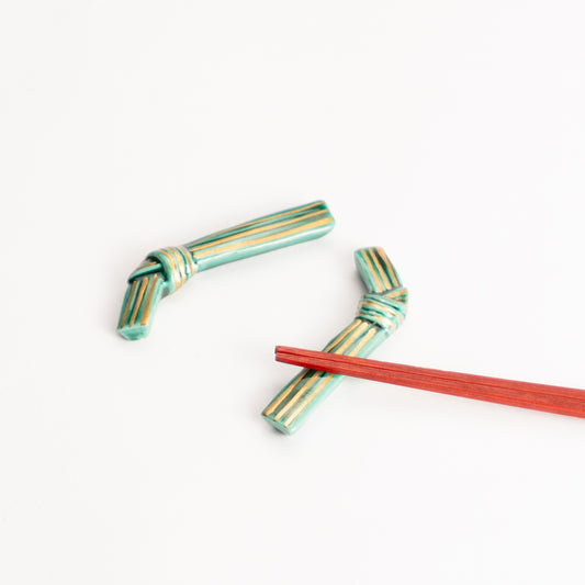 【清水焼】箸置き　青交趾金彩"結び" KOTOPOTTER