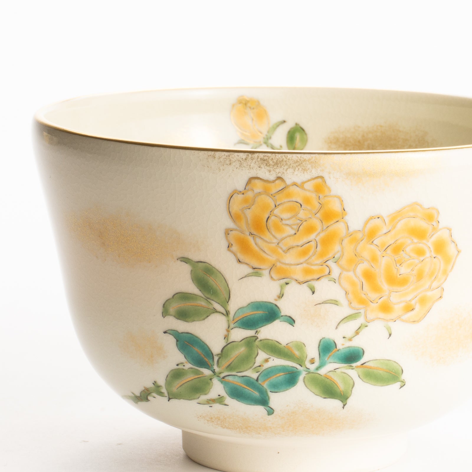 抹茶碗　黄色いバラ　陶楽 KOTOPOTTER