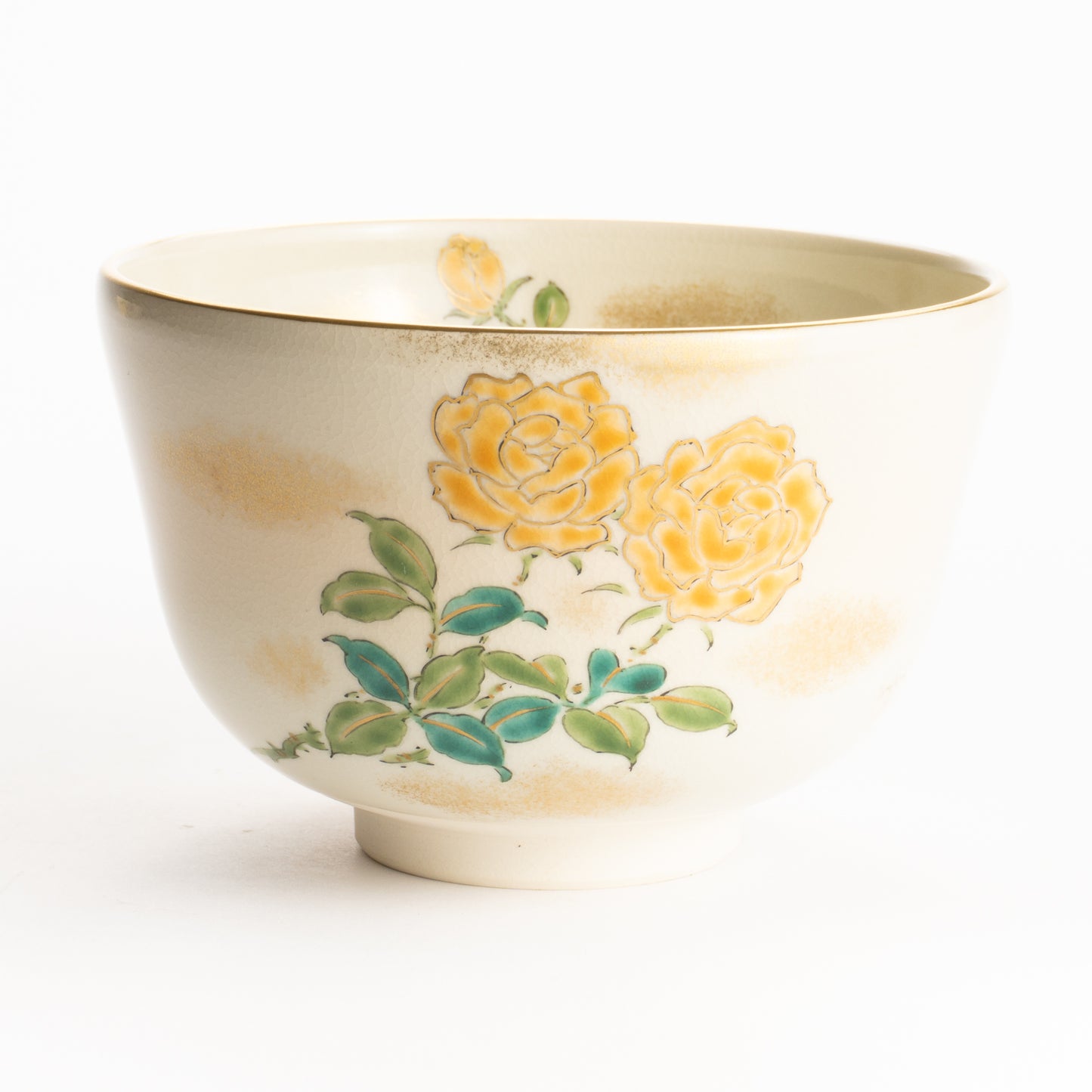 抹茶碗　黄色いバラ　陶楽 KOTOPOTTER