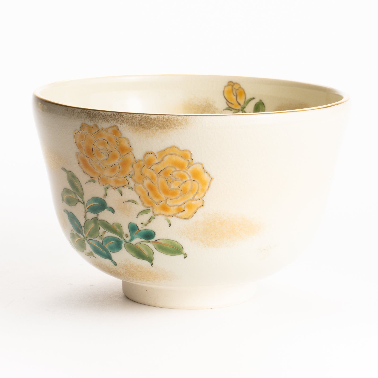 抹茶碗　黄色いバラ　陶楽 KOTOPOTTER