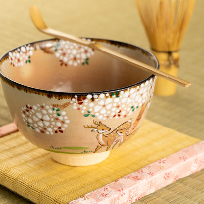 抹茶碗　桜に鹿　安徳 KOTOPOTTER