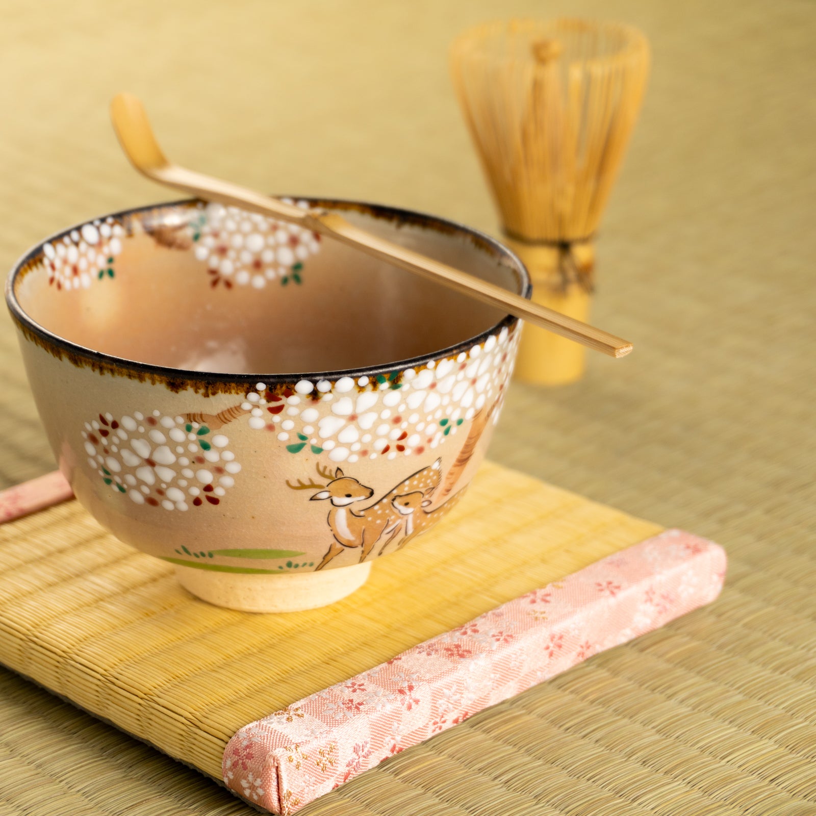 京都 清水焼】抹茶碗 桜に鹿 安徳｜コトポッター