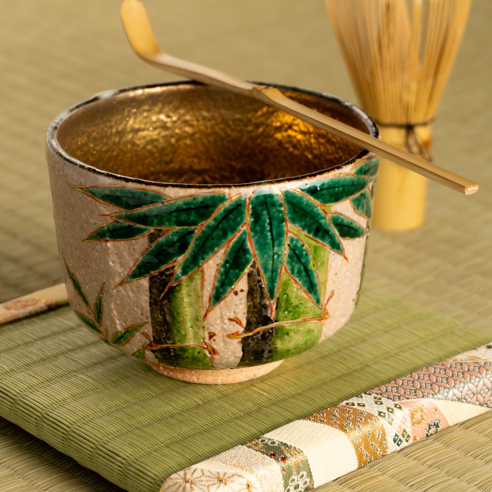 抹茶碗　灰釉内金"青竹"　良二 KOTOPOTTER