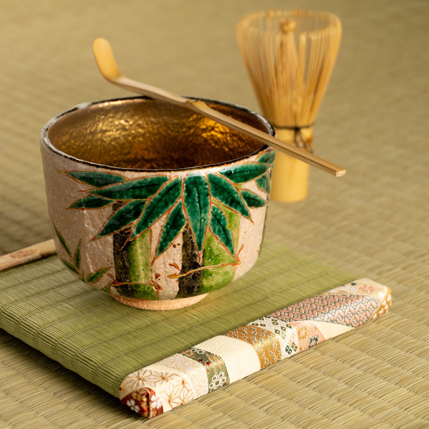 抹茶碗　灰釉内金"青竹"　良二 KOTOPOTTER