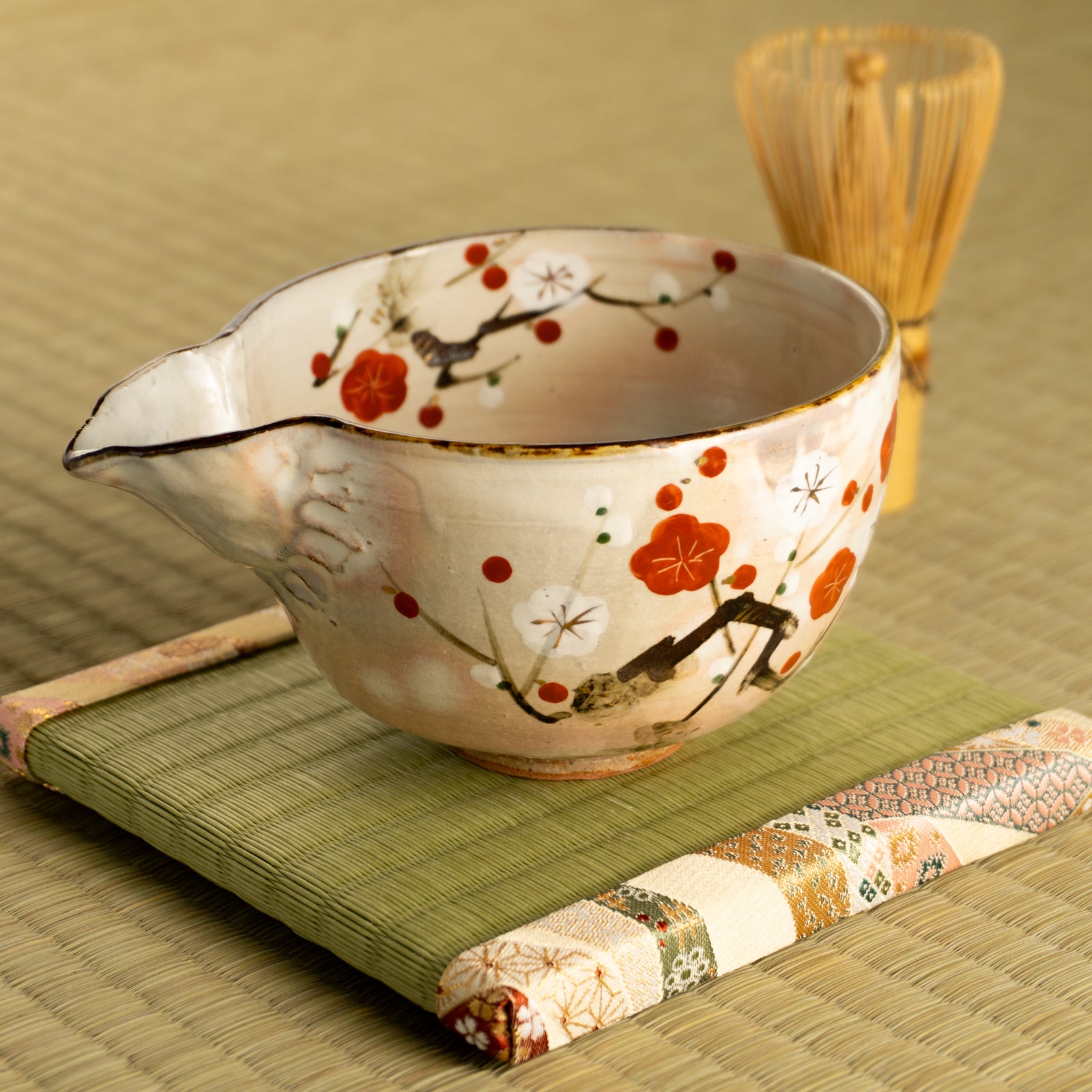京都清水烧片口抹茶碗梅花图｜俊山窑｜KOTOPOTTER