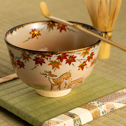 抹茶碗　紅葉に鹿　安徳 KOTOPOTTER