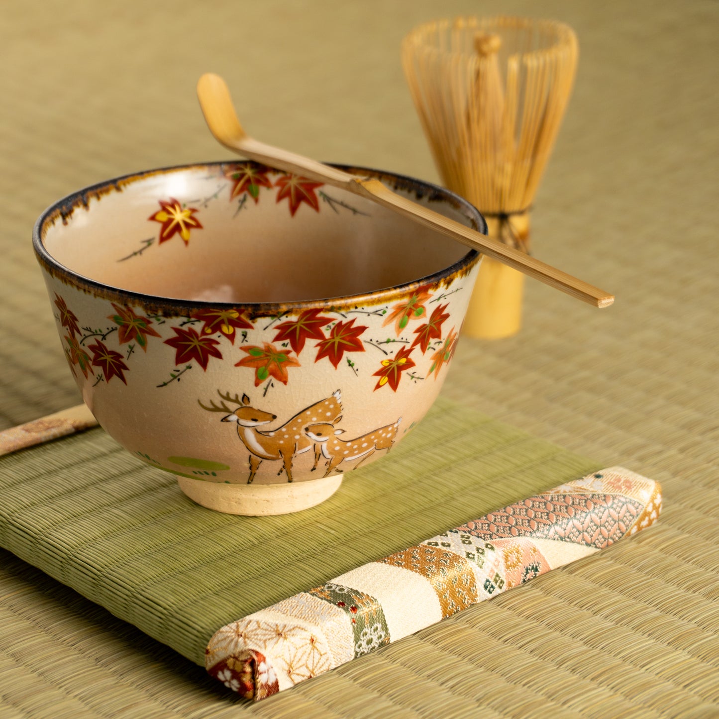 抹茶碗　紅葉に鹿　安徳 KOTOPOTTER