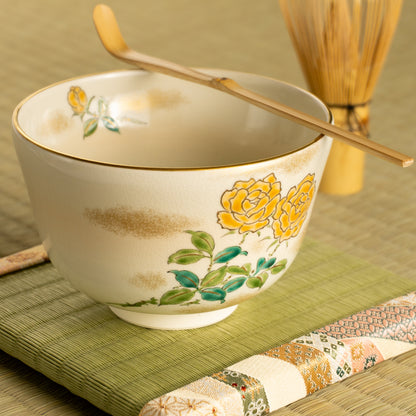 抹茶碗　黄色いバラ　陶楽 KOTOPOTTER