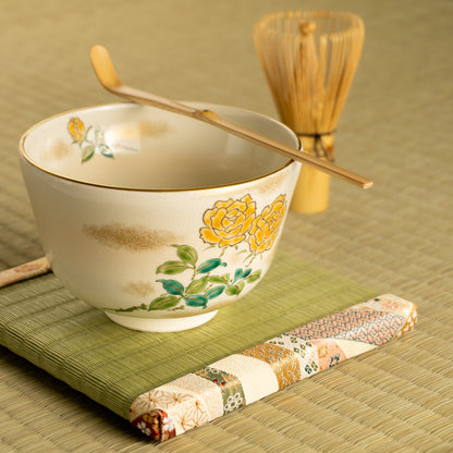抹茶碗　黄色いバラ　陶楽 KOTOPOTTER