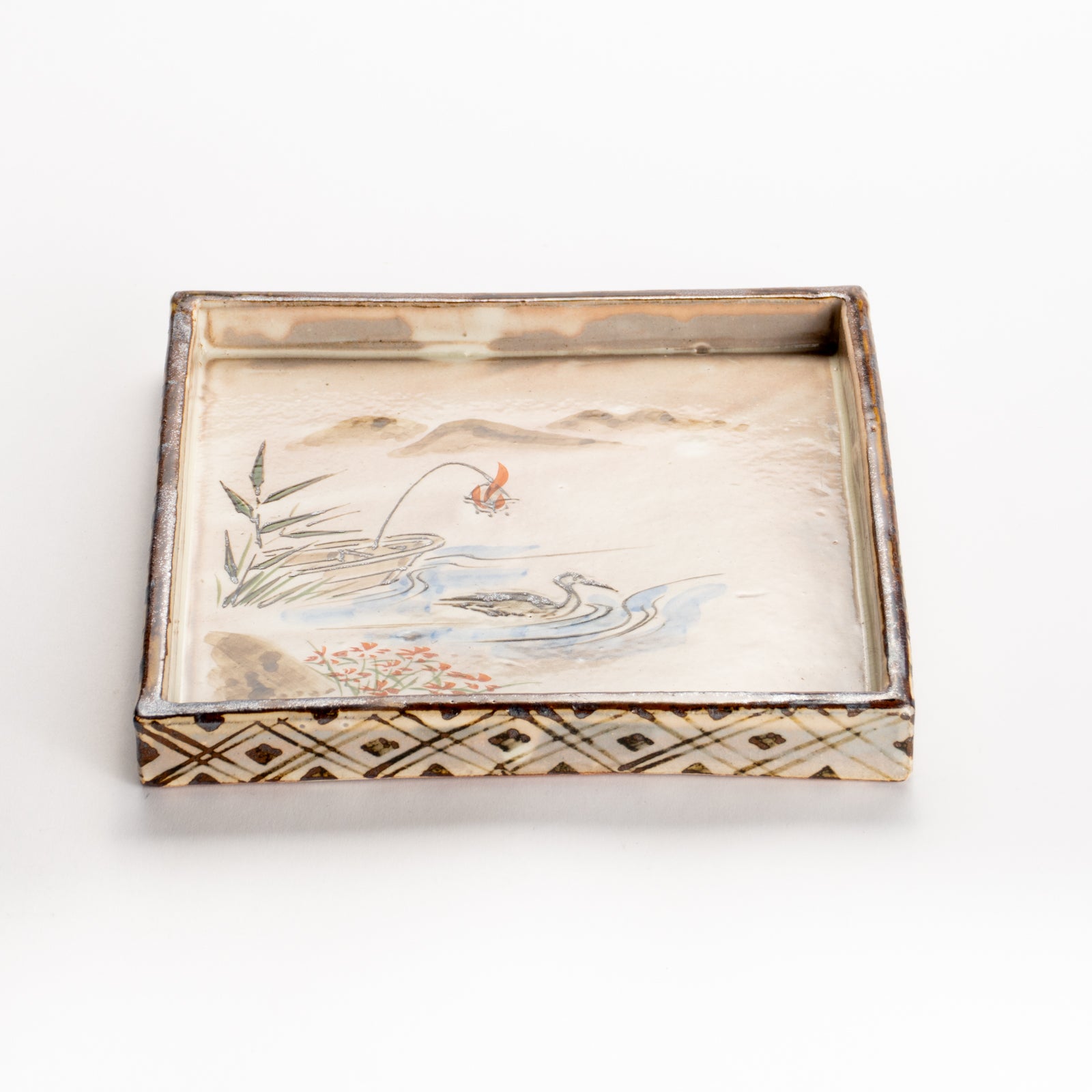 【清水焼】角皿　乾山写「常夏に鵜」　俊山窯 KOTOPOTTER