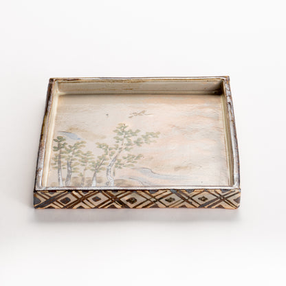 【清水焼】角皿　乾山写「卯木に郭公」　俊山窯 KOTOPOTTER