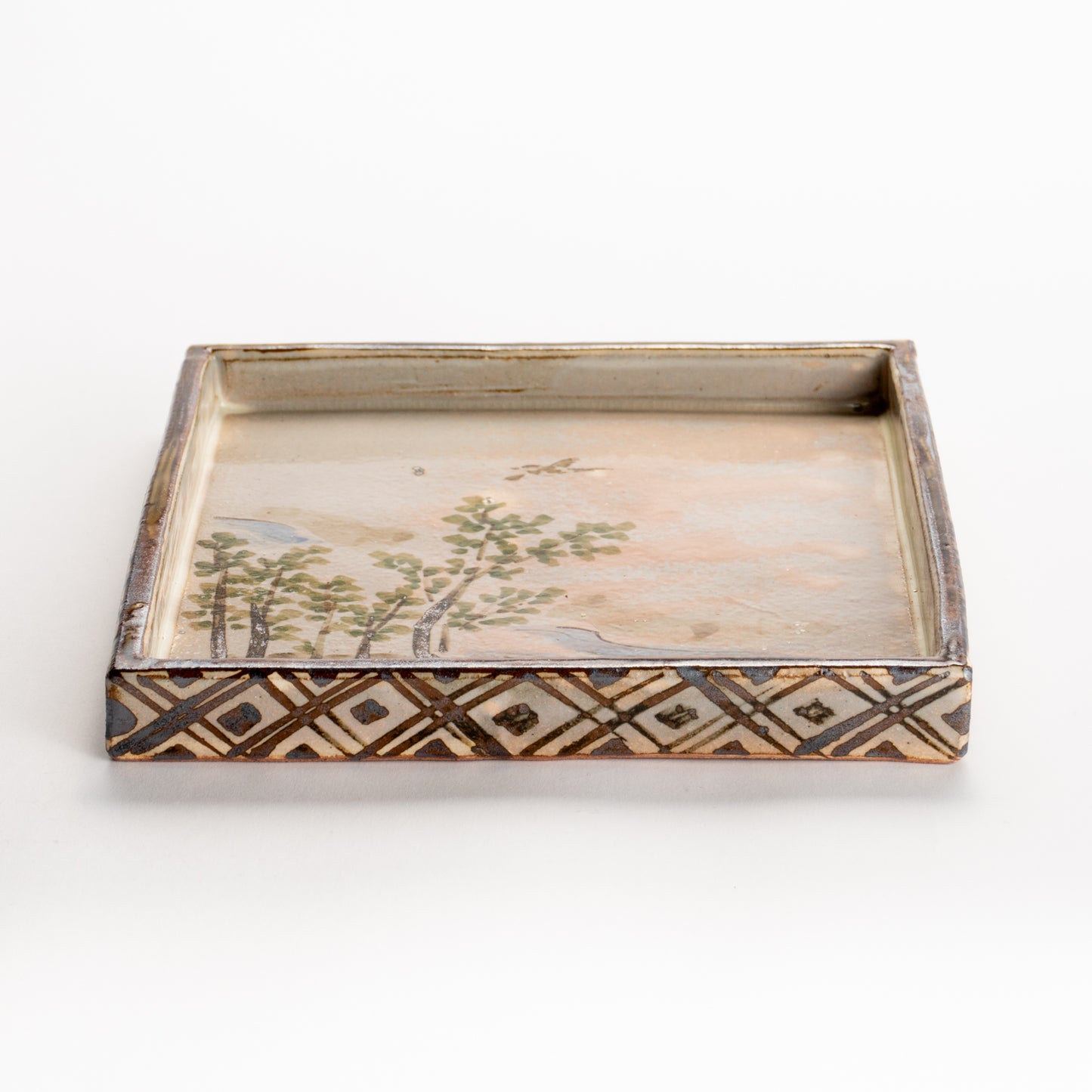 【清水焼】角皿　乾山写「卯木に郭公」　俊山窯 KOTOPOTTER