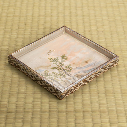 【清水焼】角皿　乾山写「卯木に郭公」　俊山窯 KOTOPOTTER