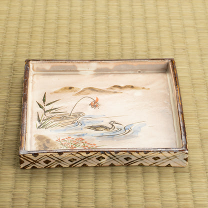 【清水焼】角皿　乾山写「常夏に鵜」　俊山窯 KOTOPOTTER