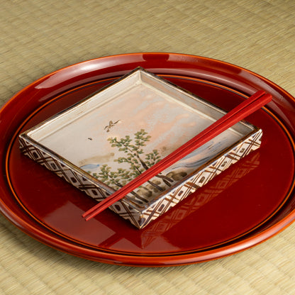 【清水焼】角皿　乾山写「卯木に郭公」　俊山窯 KOTOPOTTER