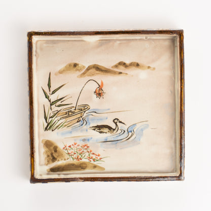 【清水焼】角皿　乾山写「常夏に鵜」　俊山窯 KOTOPOTTER