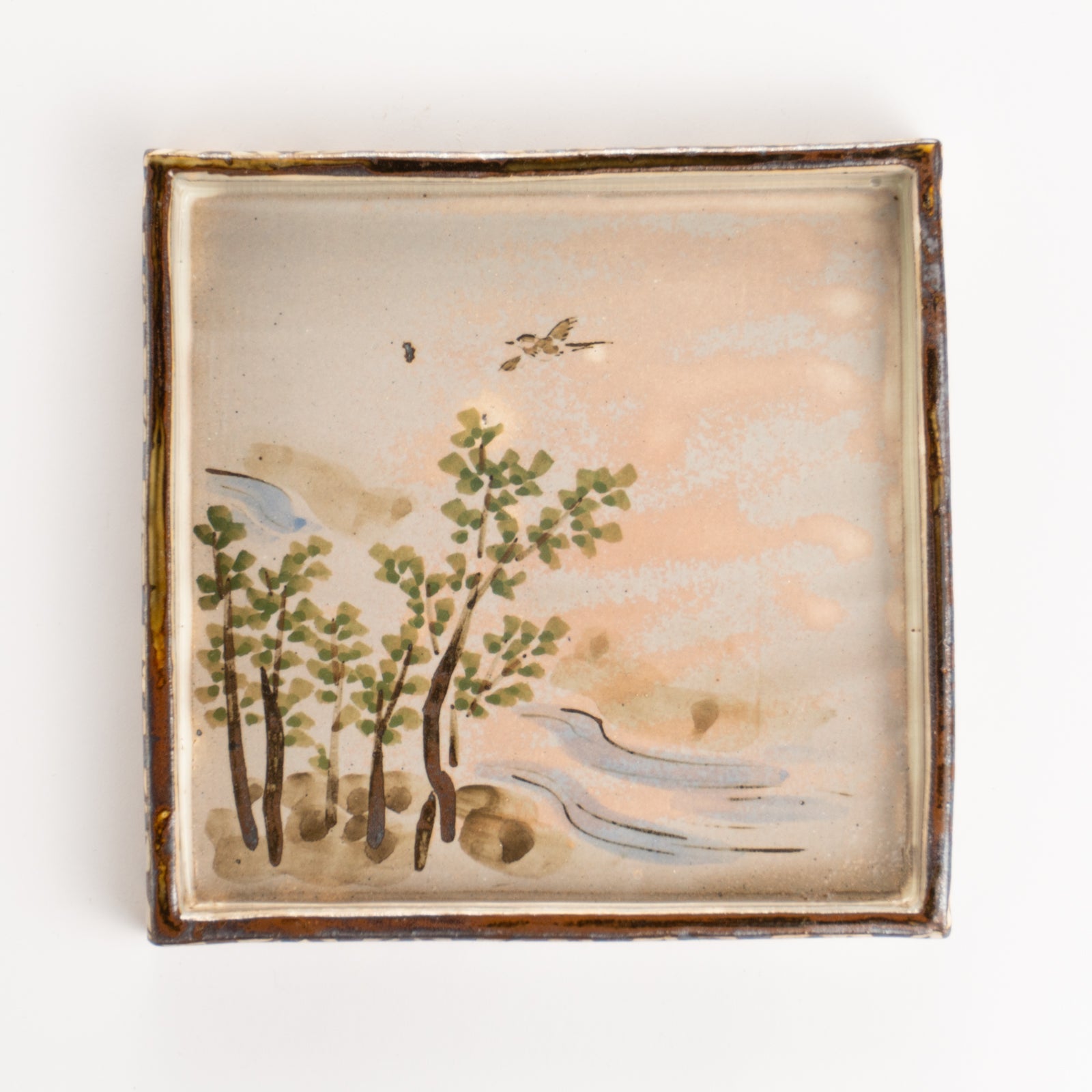 【清水焼】角皿　乾山写「卯木に郭公」　俊山窯 KOTOPOTTER