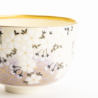 抹茶碗　桜に青海波　陶楽 KOTOPOTTER