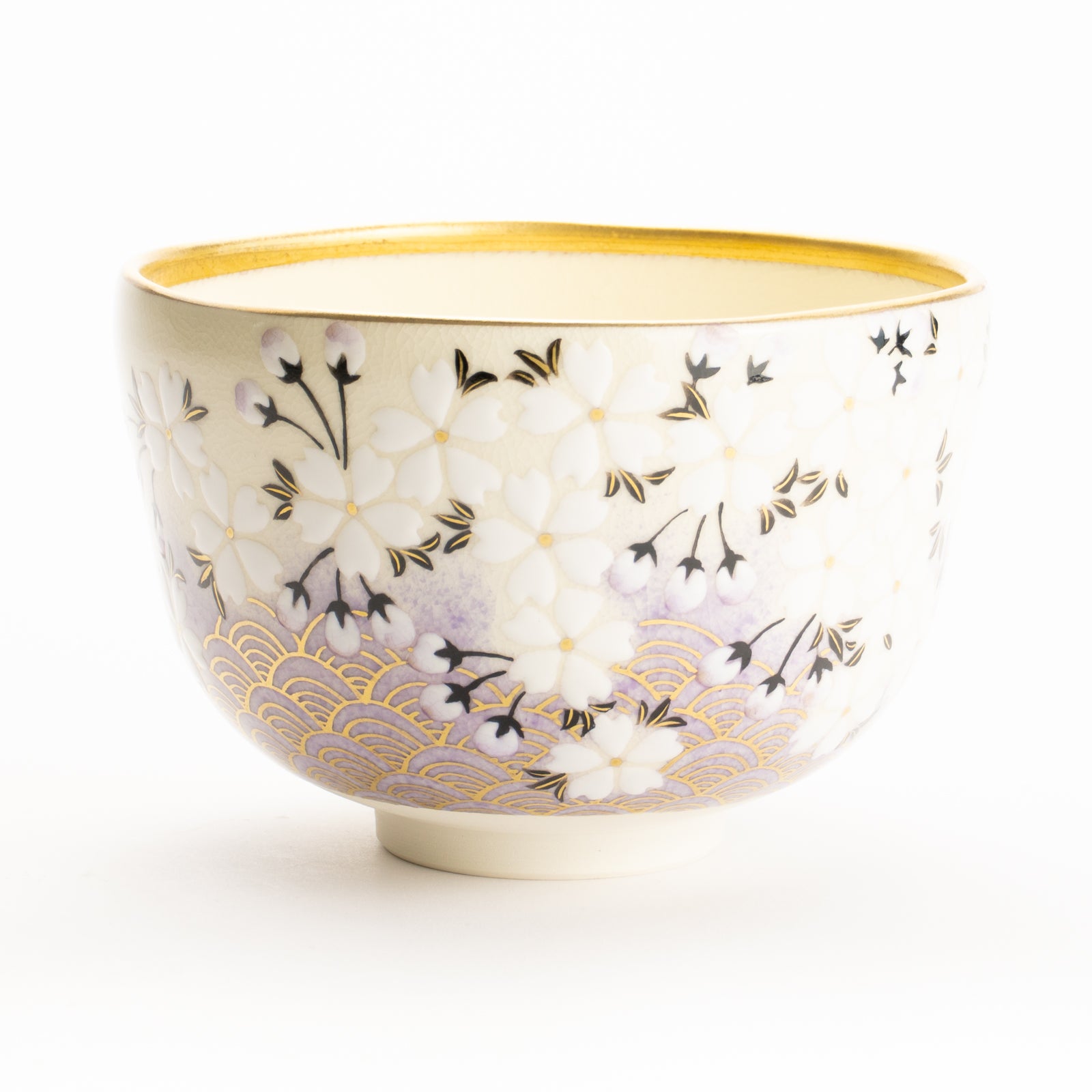 抹茶碗　桜に青海波　陶楽 KOTOPOTTER