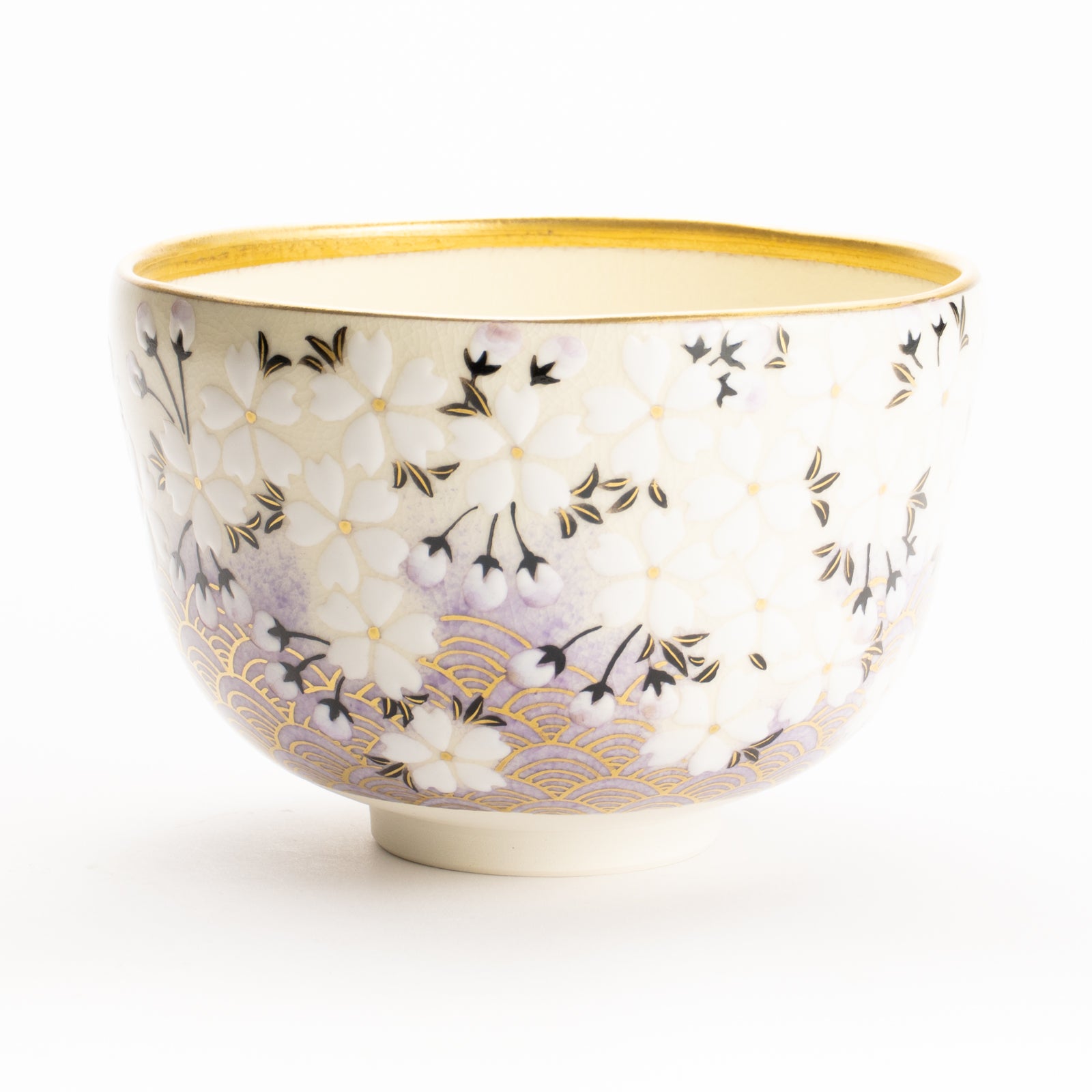 抹茶碗　桜に青海波　陶楽 KOTOPOTTER