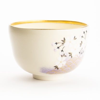 抹茶碗　桜に青海波　陶楽 KOTOPOTTER
