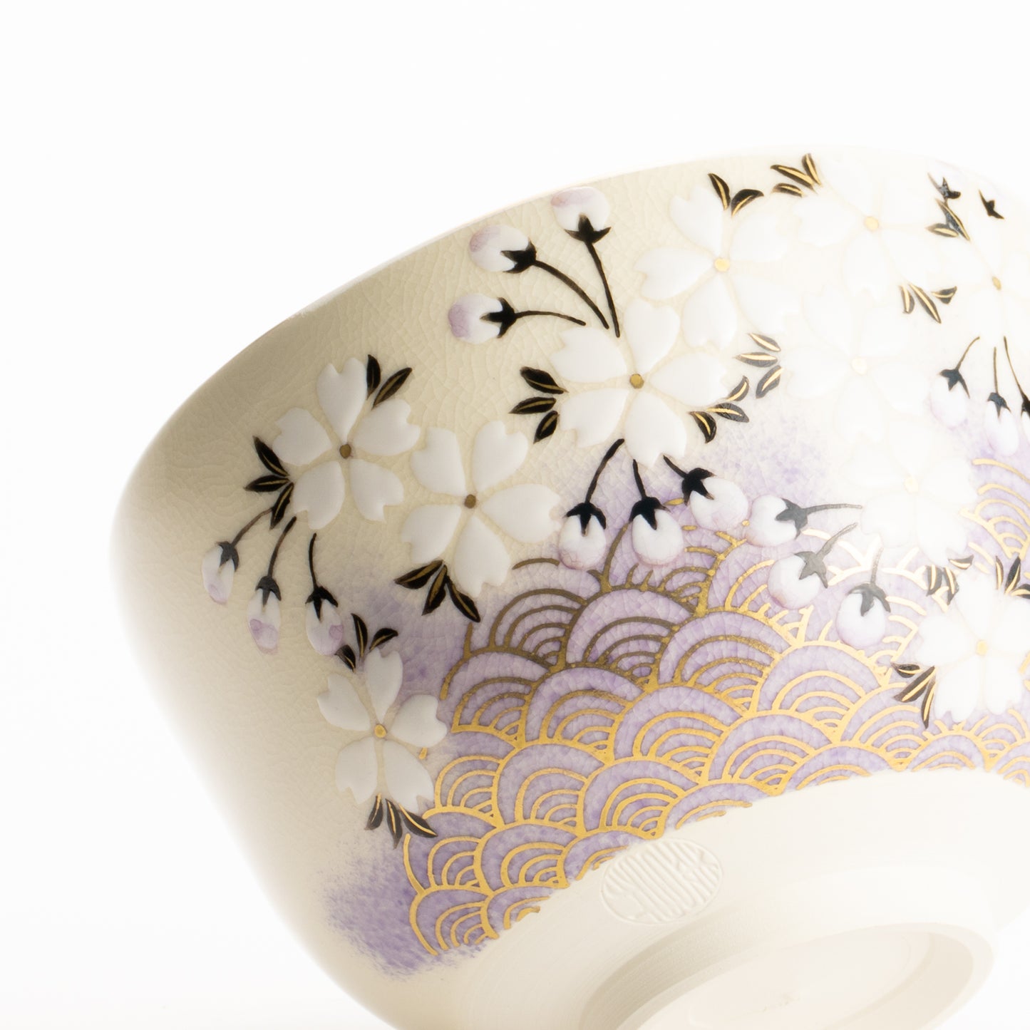 抹茶碗　桜に青海波　陶楽 KOTOPOTTER