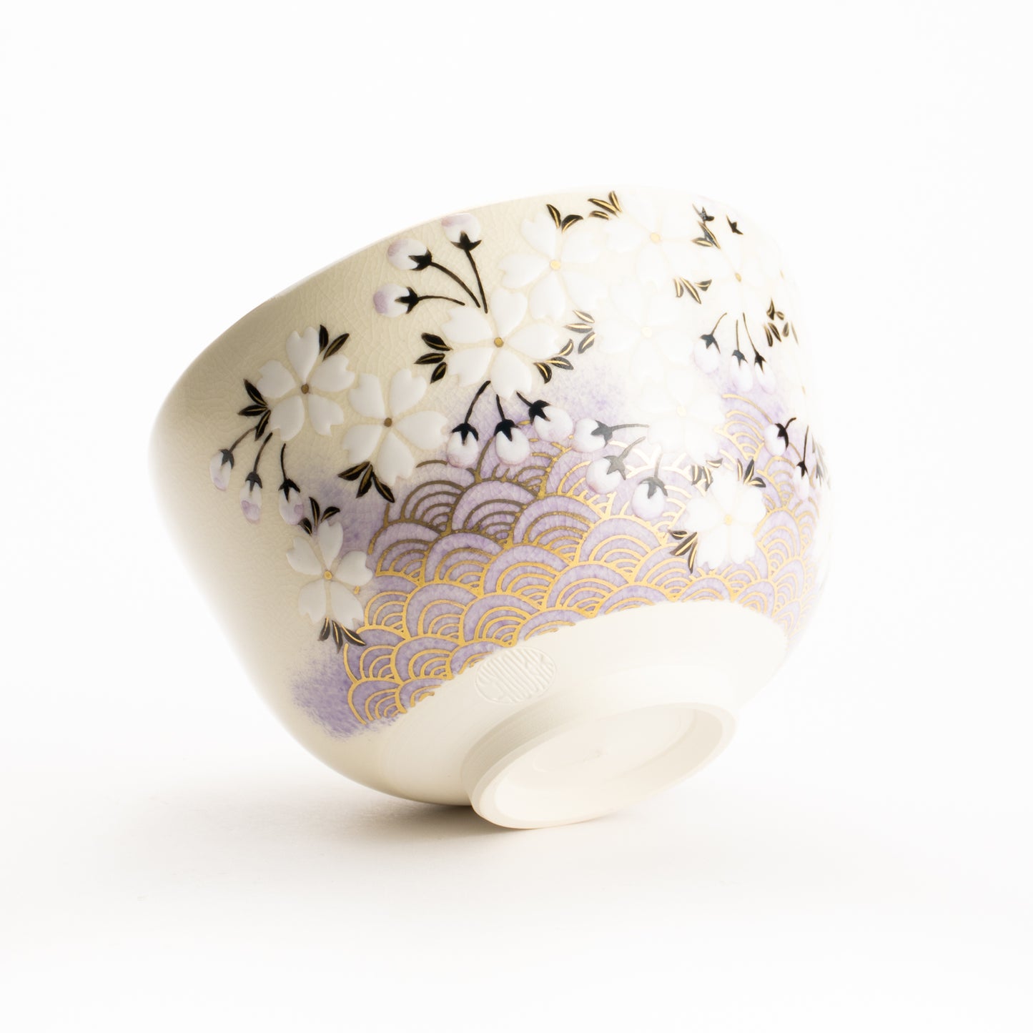 抹茶碗　桜に青海波　陶楽 KOTOPOTTER