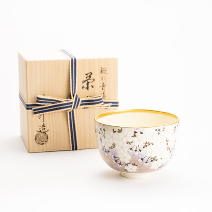 抹茶碗　桜に青海波　陶楽 KOTOPOTTER