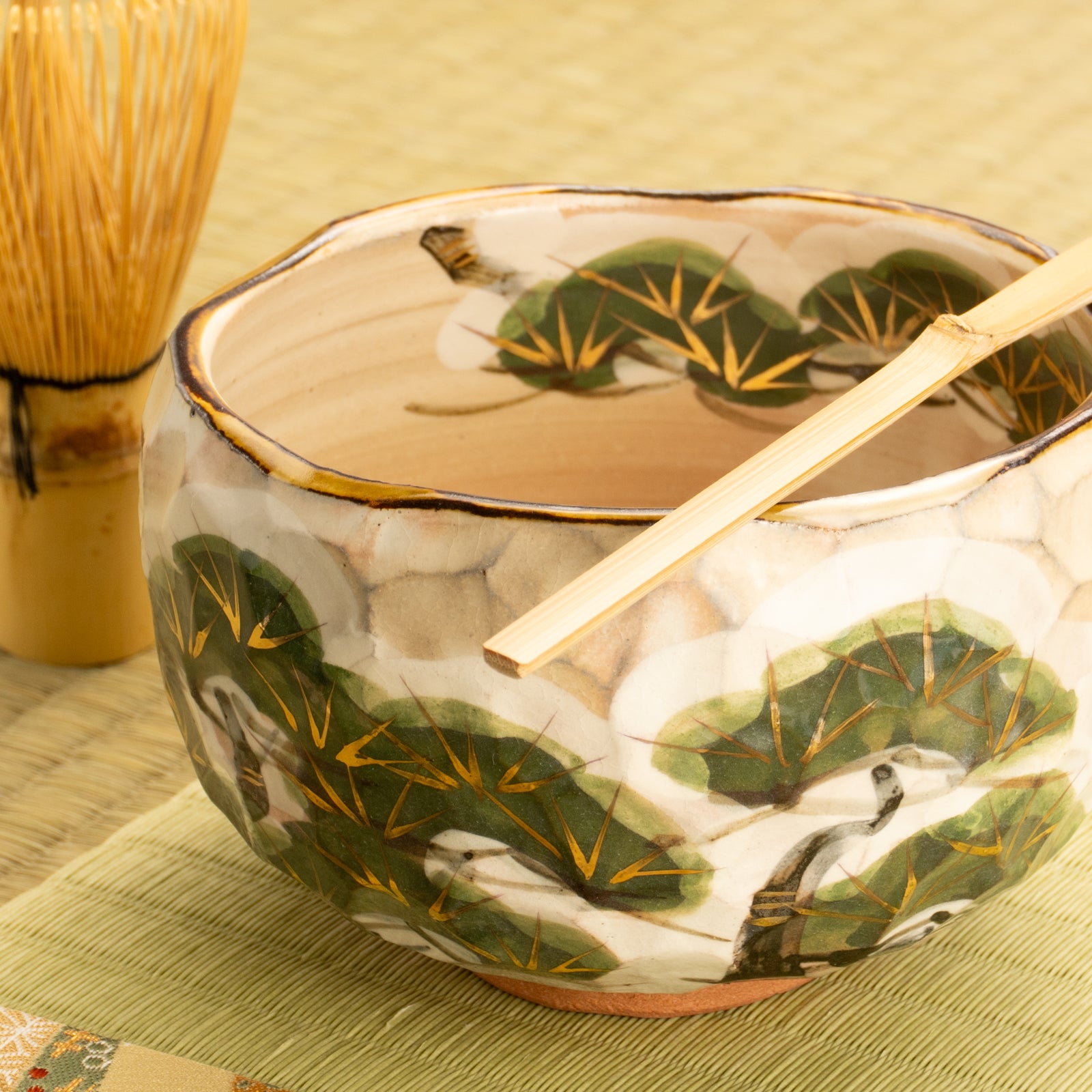 京都清水烧抹茶碗雪松图｜俊山窑｜KOTOPOTTER