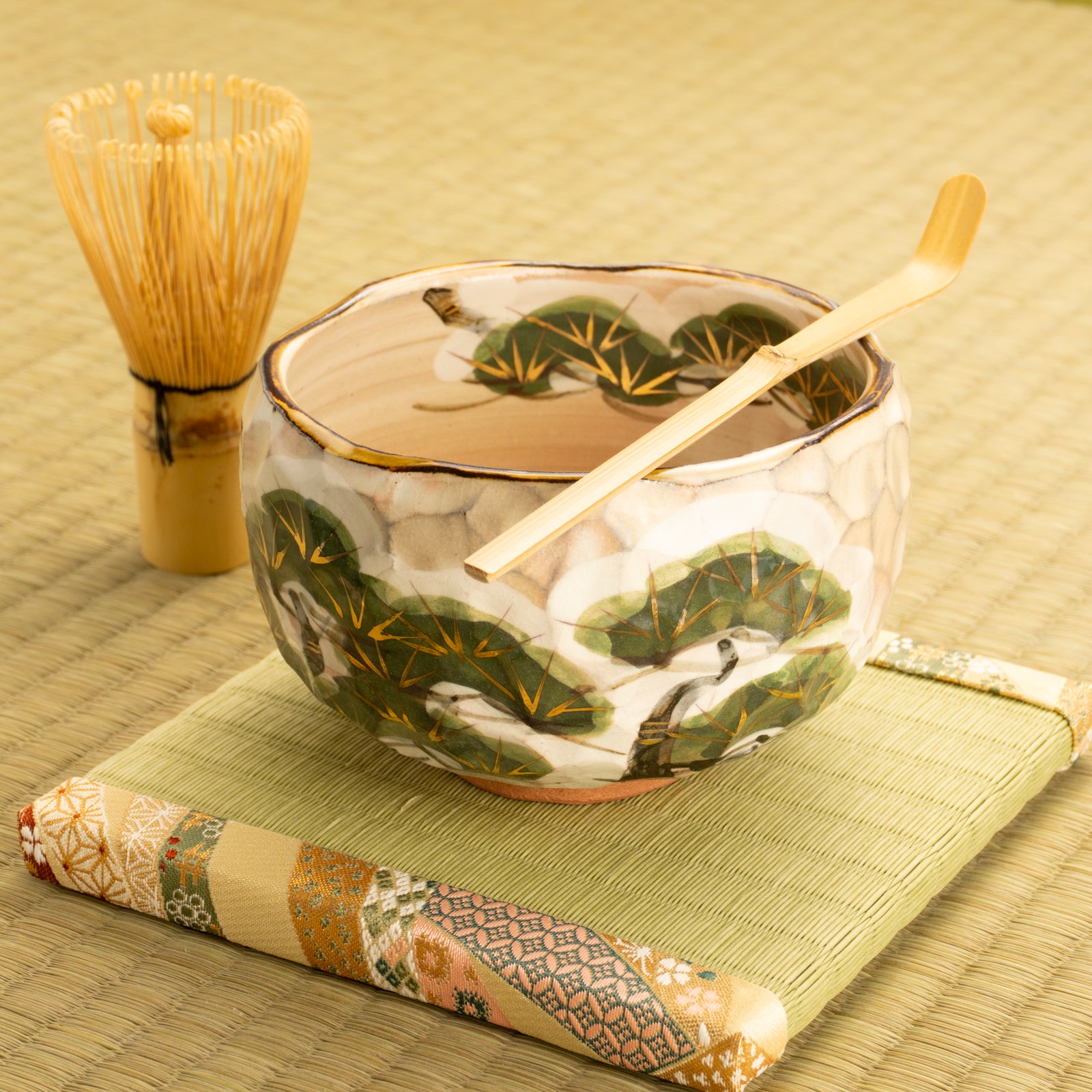 京都清水烧抹茶碗雪松图｜俊山窑｜KOTOPOTTER