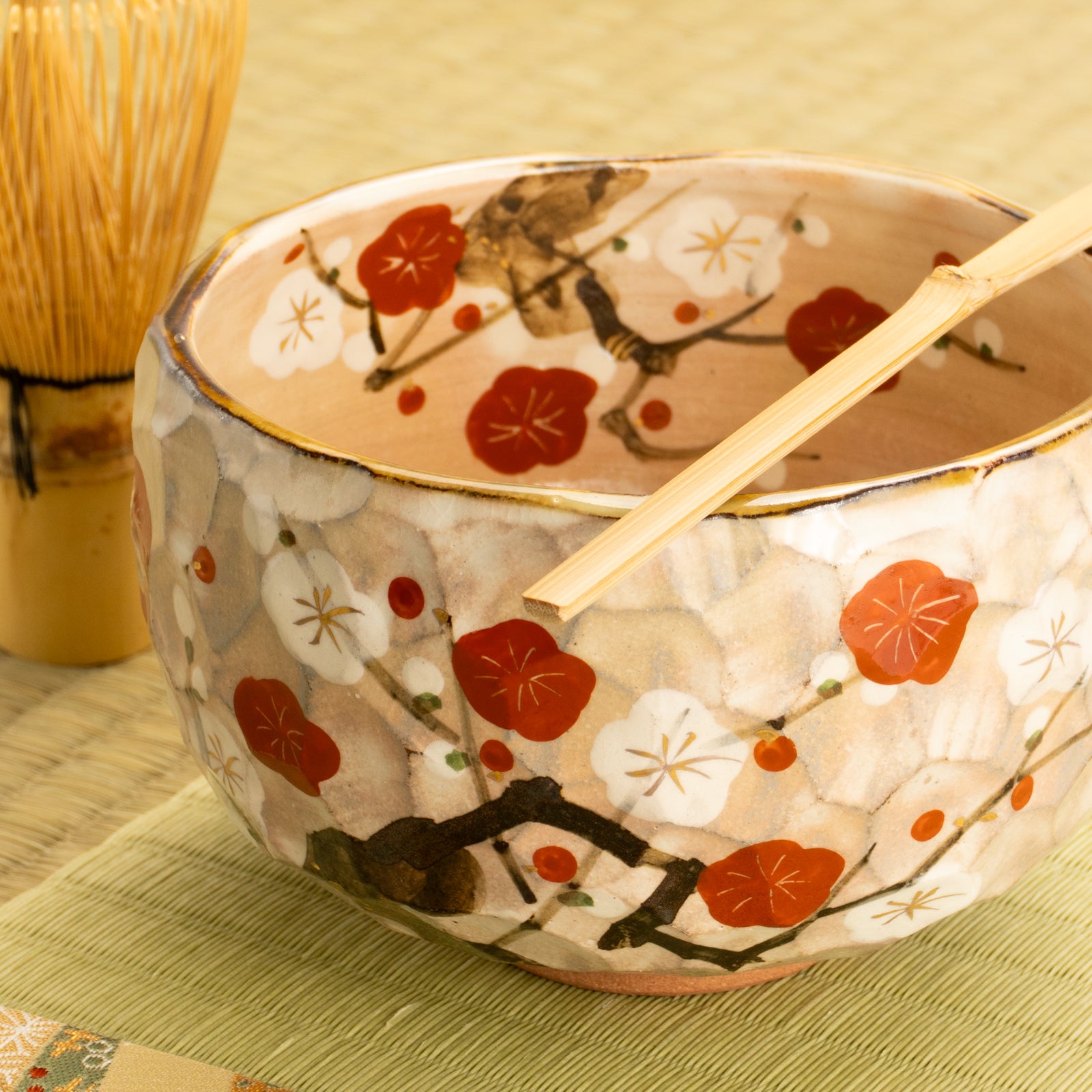 京都清水烧抹茶碗红白梅图｜俊山窑｜KOTOPOTTER