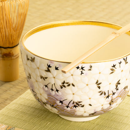 抹茶碗　桜に青海波　陶楽 KOTOPOTTER