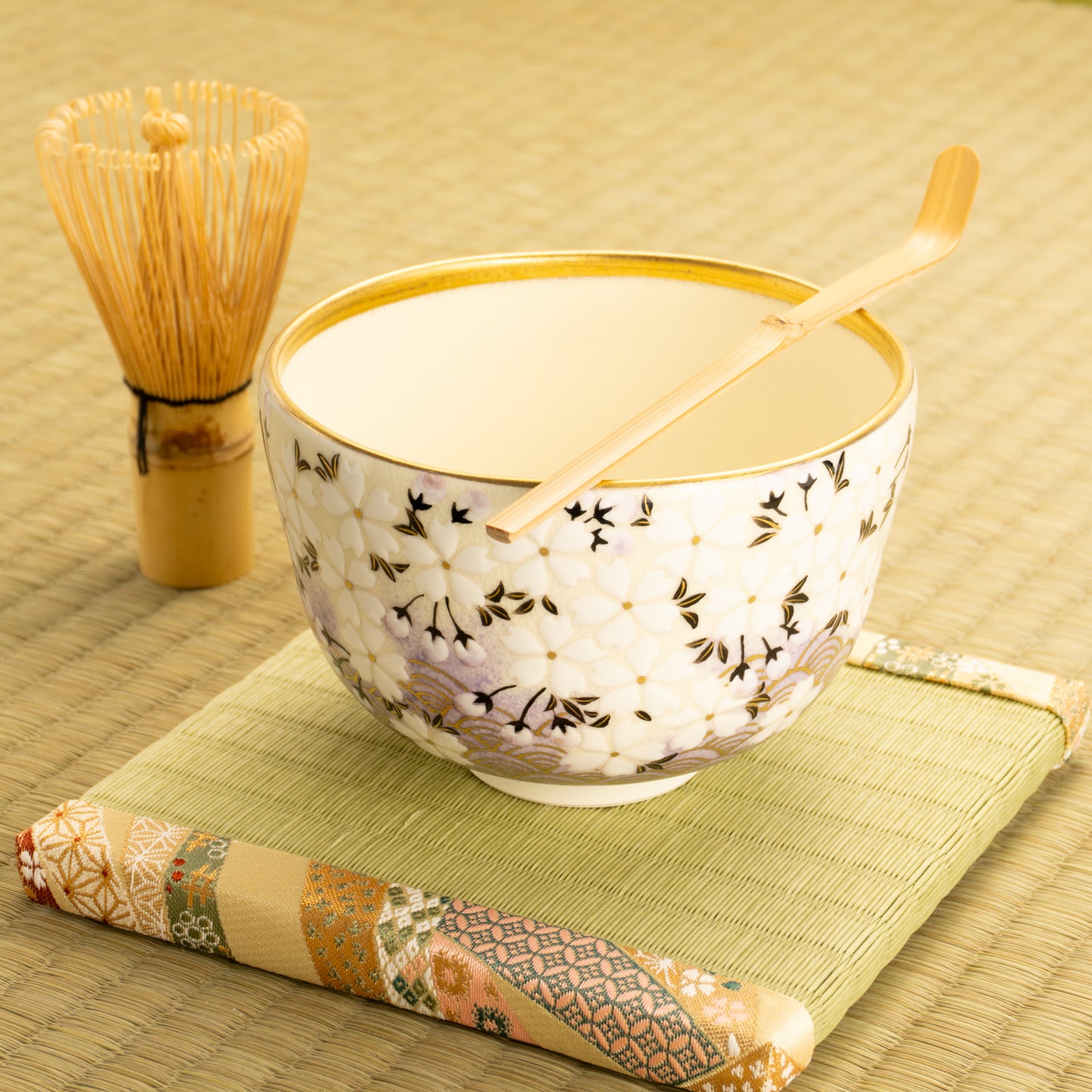 抹茶碗　桜に青海波　陶楽 KOTOPOTTER