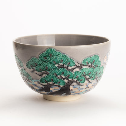 Matcha bowl -Pine tree ,wave, Japanese poem by Ichinyo KOTOPOTTER