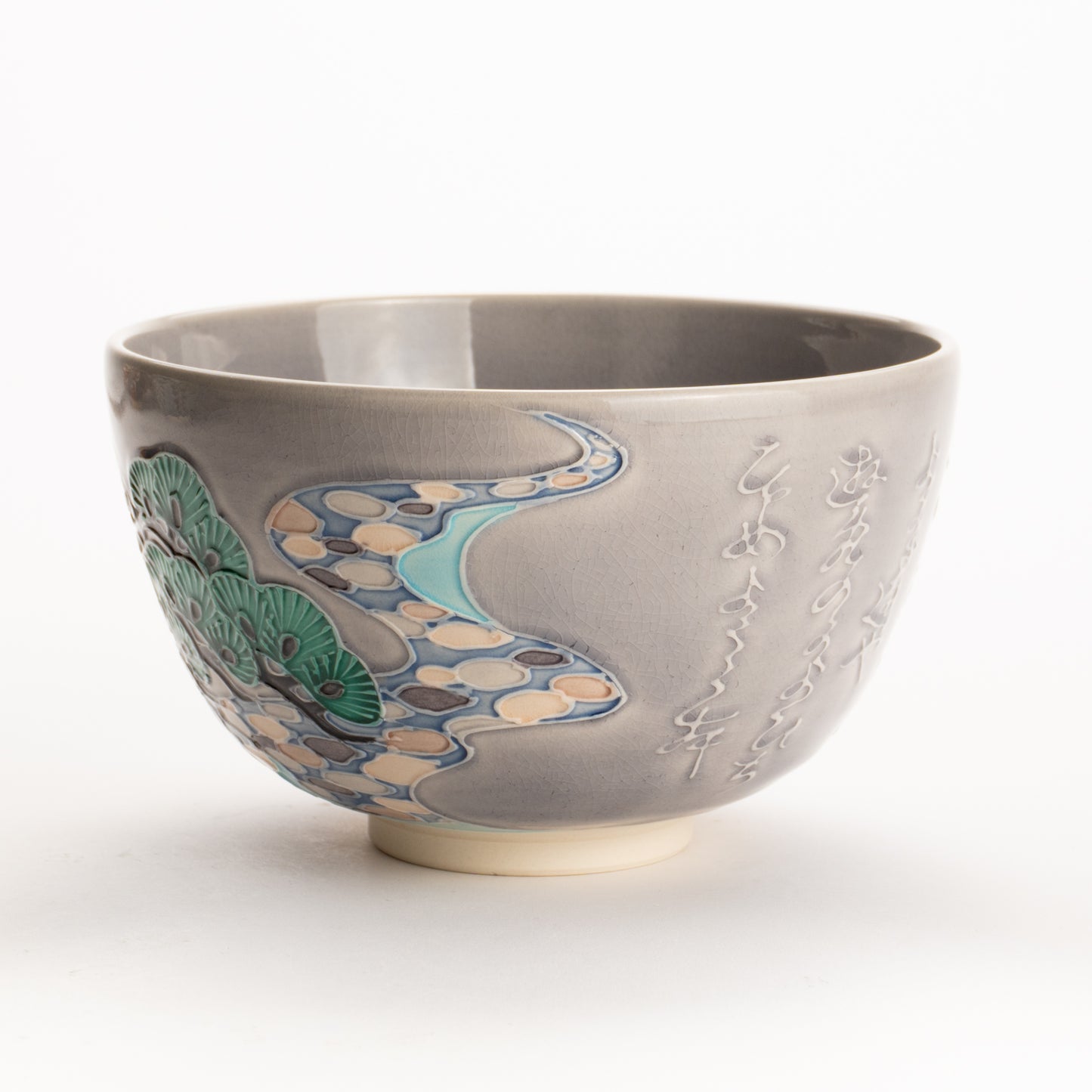 Matcha bowl -Pine tree ,wave, Japanese poem by Ichinyo KOTOPOTTER