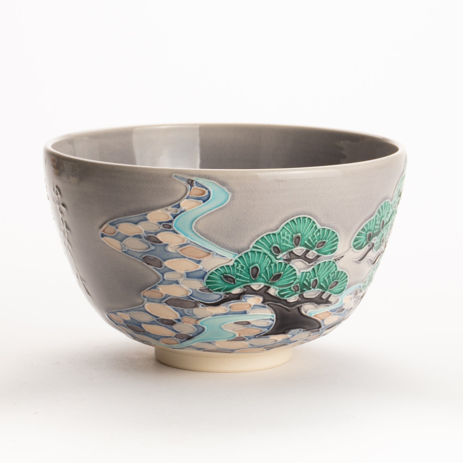 Matcha bowl -Pine tree ,wave, Japanese poem by Ichinyo KOTOPOTTER