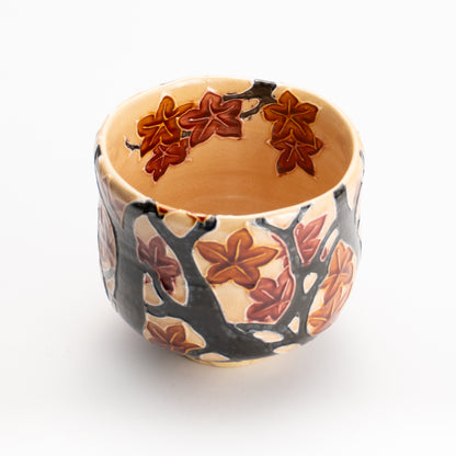 抹茶碗　桃交趾 紅葉之図　一如 KOTOPOTTER
